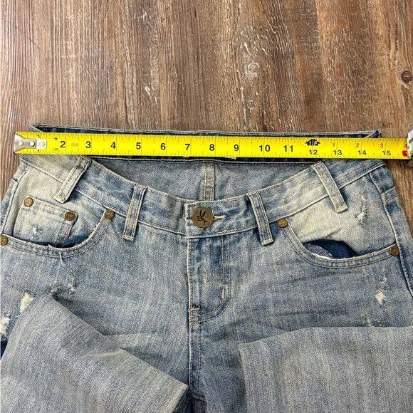 One x One Teaspoon Denim Distressed Patch Work Straight Leg Blue Jeans Size 26 - Picture 7 of 10